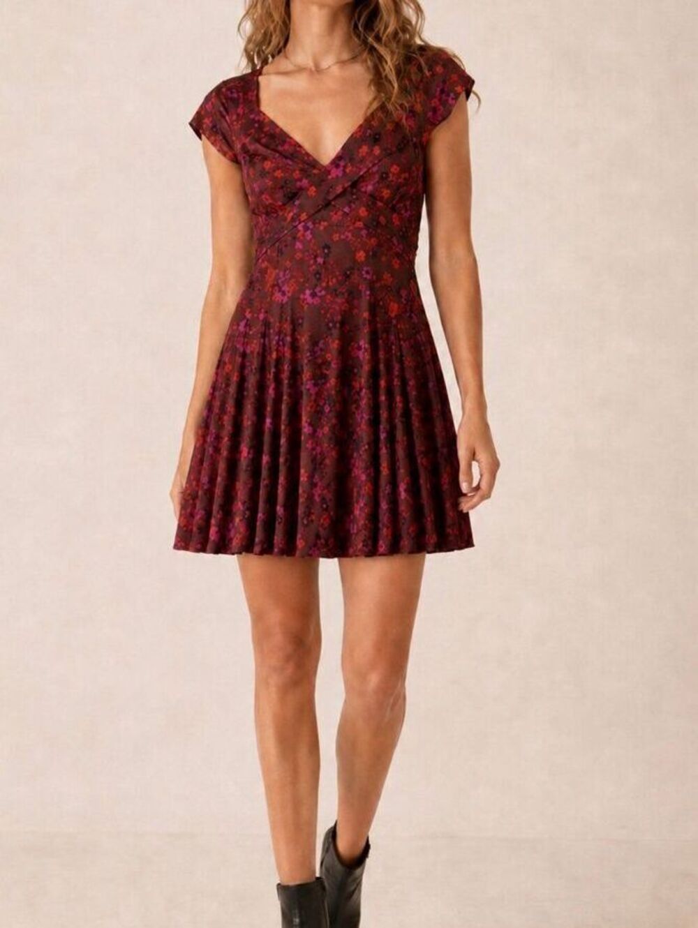 Free People It Takes Two Wrap Mini Dress Plum Floral Open Back